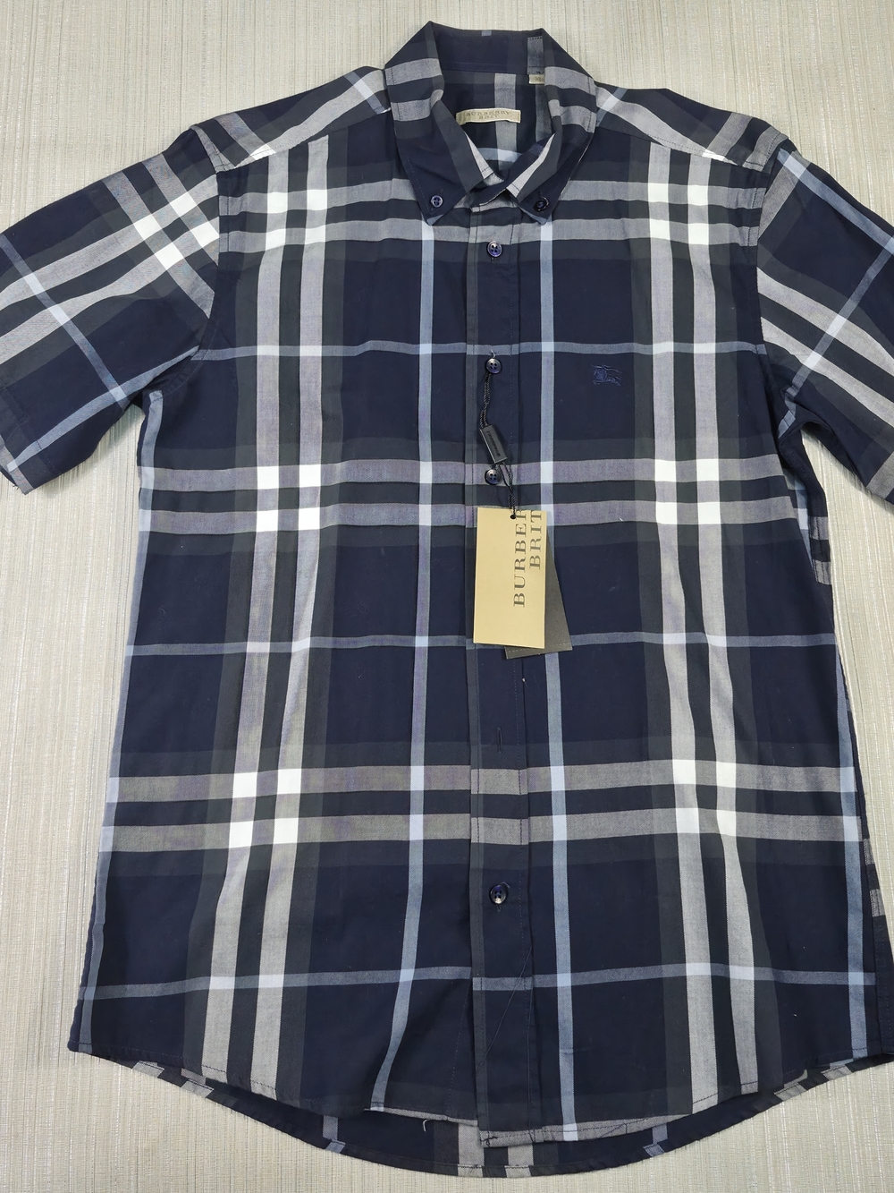Burberry Men’s Navy Plaid Short-Sleeve Button-Down Shirt